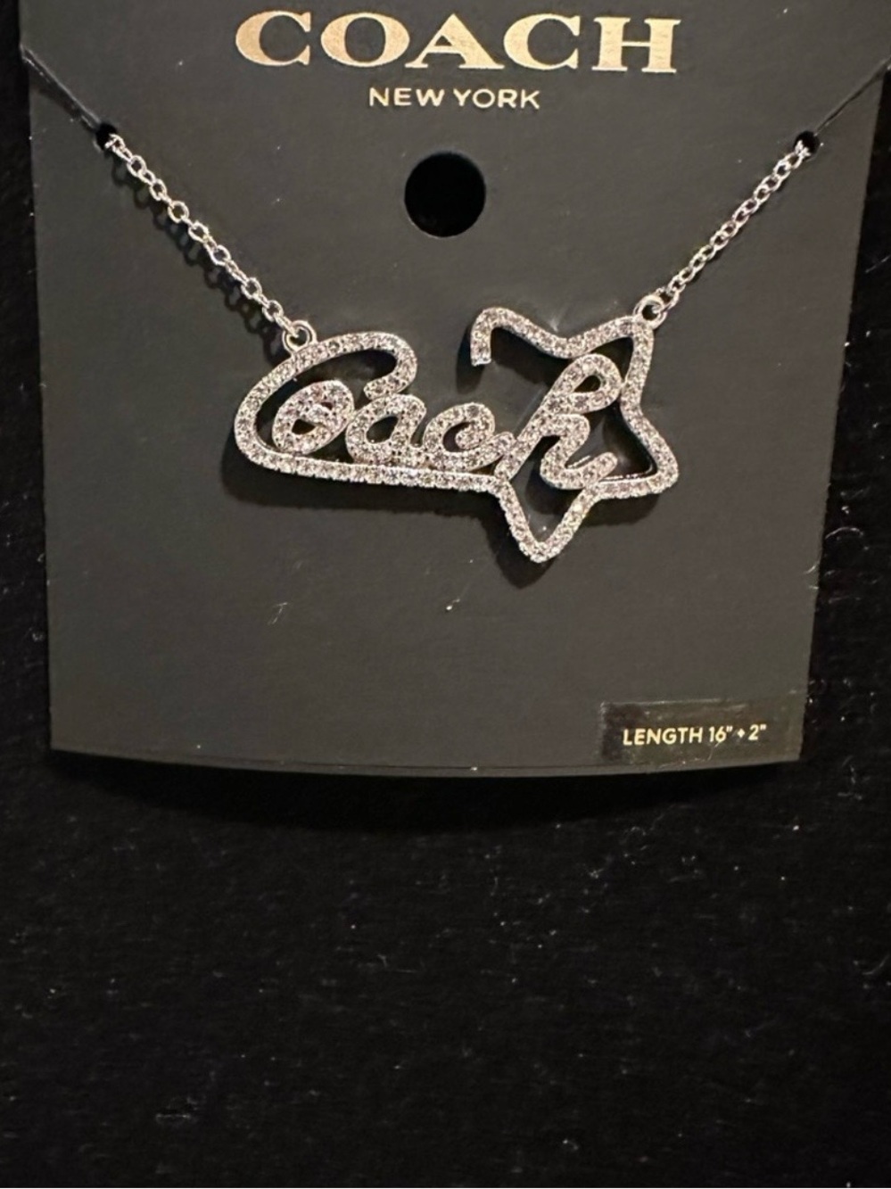 Coach Silver Crystal Script Necklace with Star Accent